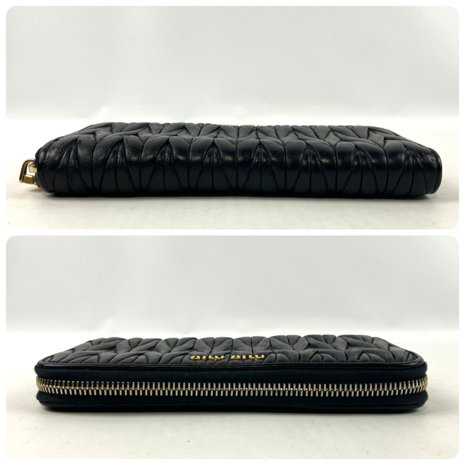miumiu ミュウミュウ 長財布 マトラッセ ラウンドジップ レザー ロゴ