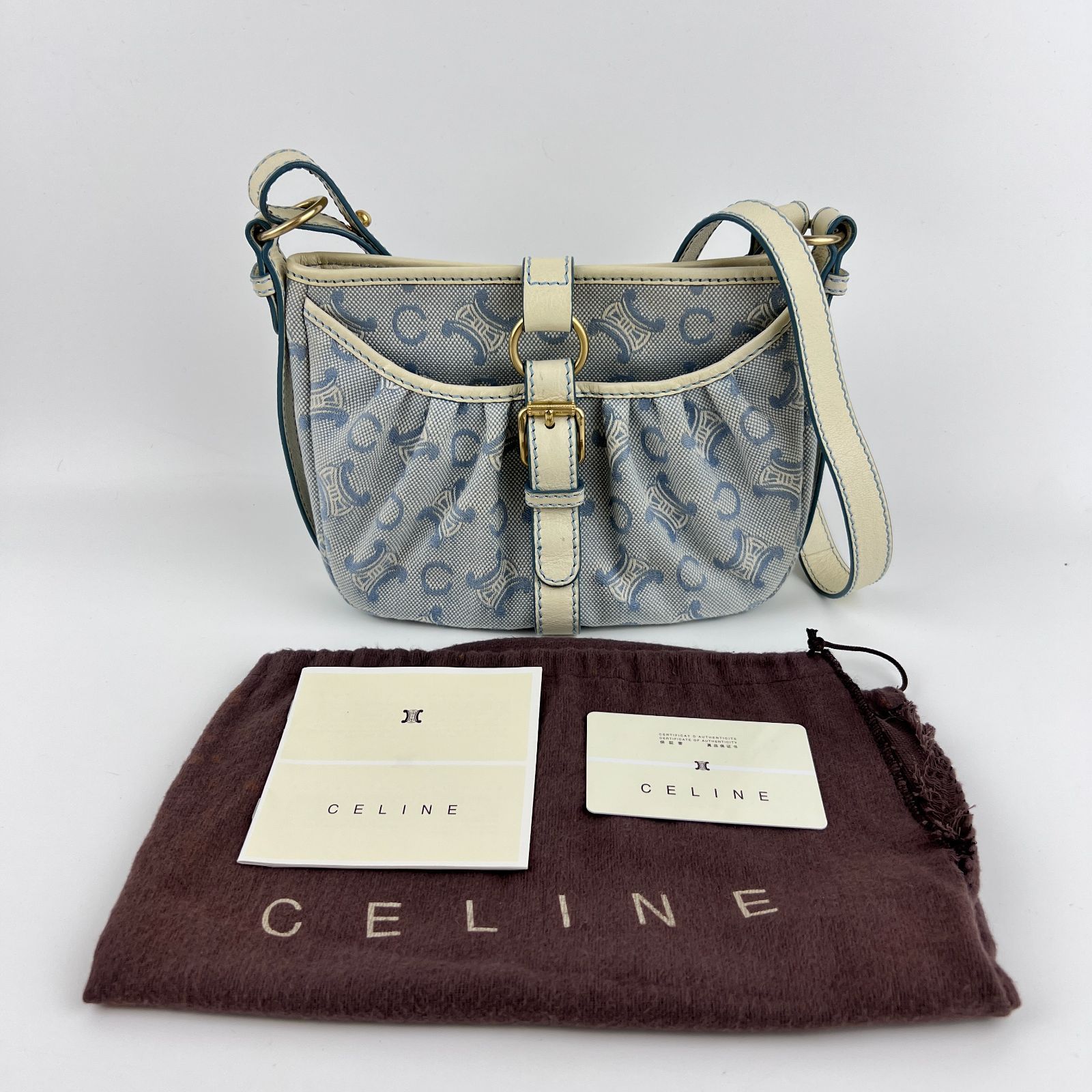 中古】CELINE セリーヌ ショルダーバッグ ブルー キャンバス