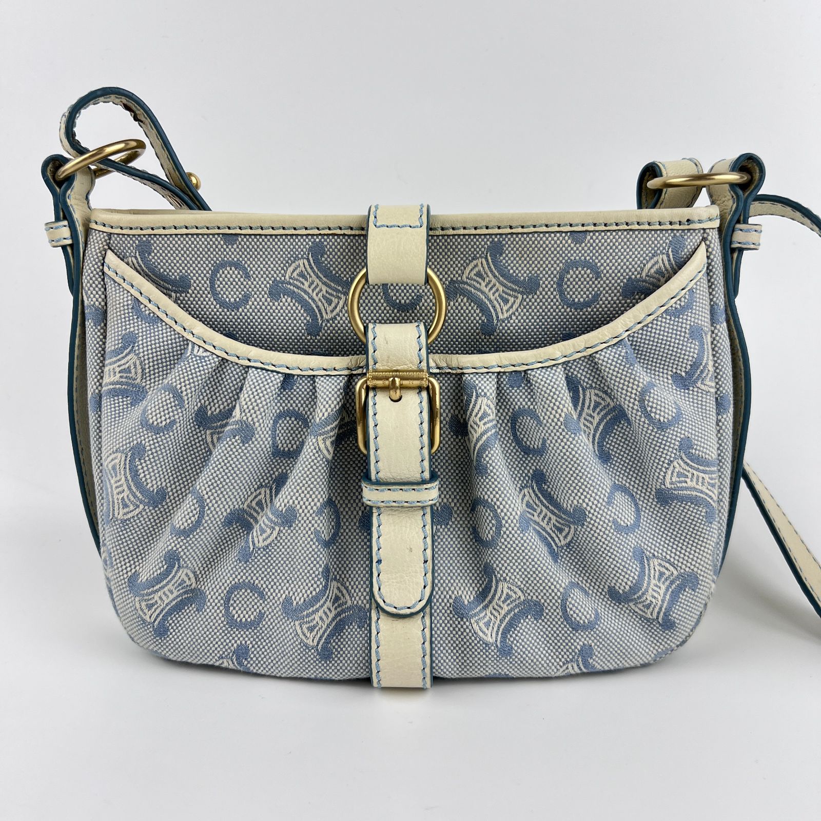 中古】CELINE セリーヌ ショルダーバッグ ブルー キャンバス