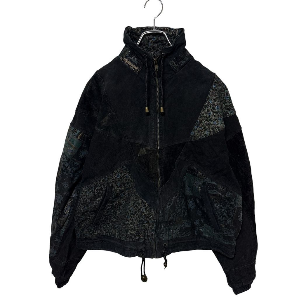 GⅢ 本革 中綿キルティングライナー フラワー柄パッチワーク スウェードレザージャケット S 3652