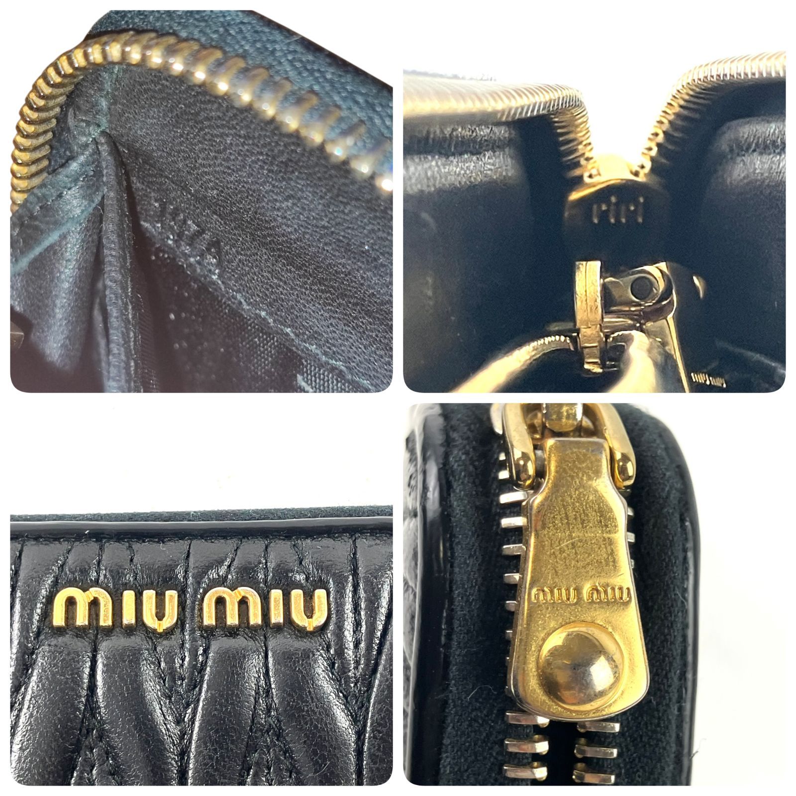 miumiu ミュウミュウ 長財布 マトラッセ ラウンドジップ レザー ロゴ