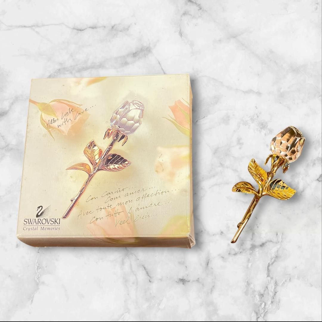 スワロフスキー ローズ ブローチ ゴールド×クリスタル - メルカリ