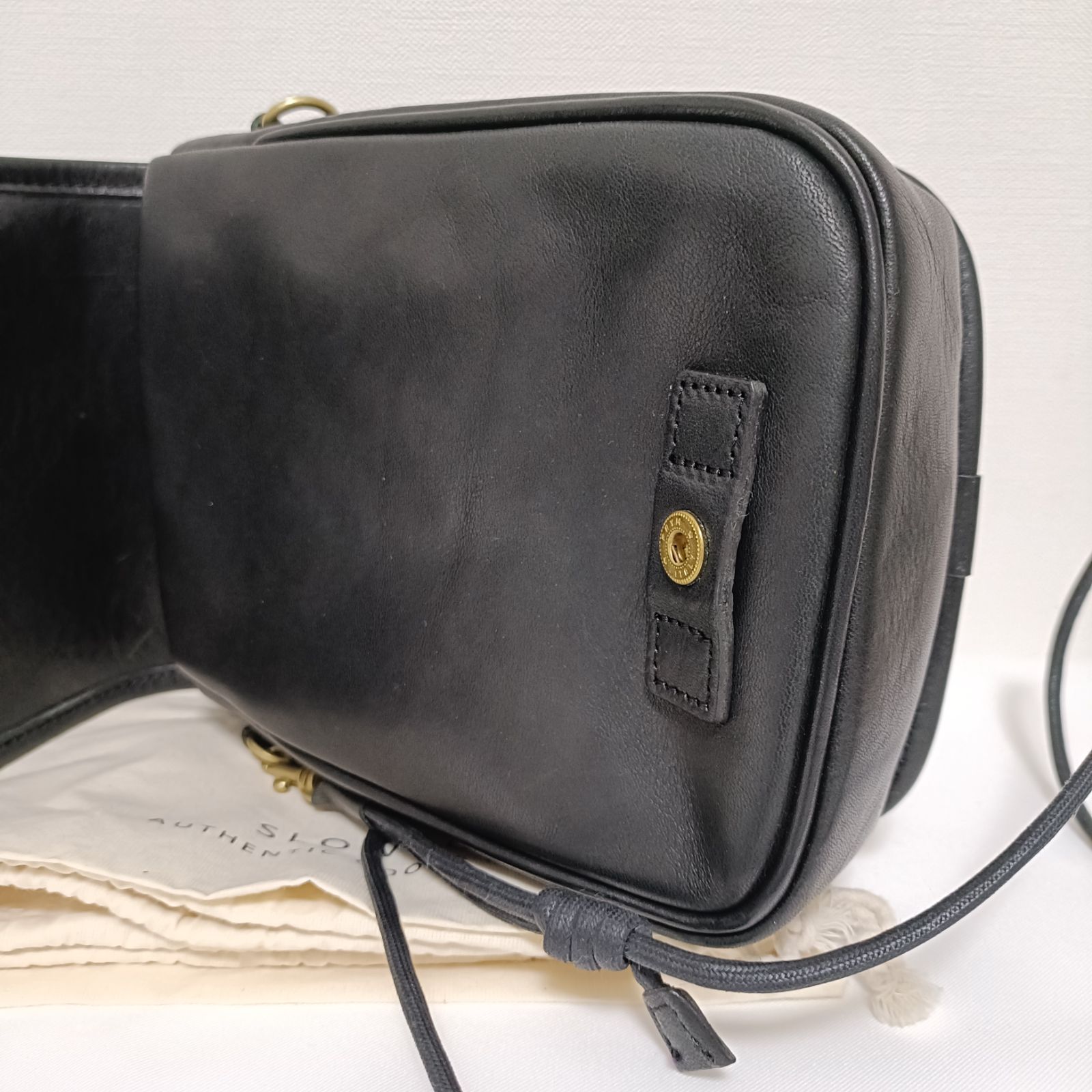 ビームス×スロウ 本革レザー フラップ ショルダーバッグ ブラック 美品 