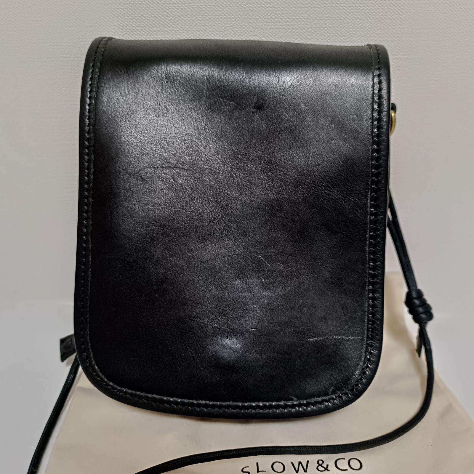 ビームス×スロウ 本革レザー フラップ ショルダーバッグ ブラック 美品 