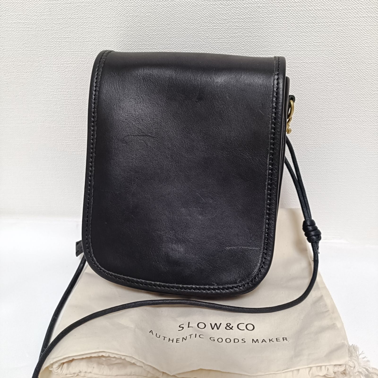 ビームス×スロウ 本革レザー フラップ ショルダーバッグ ブラック 美品 