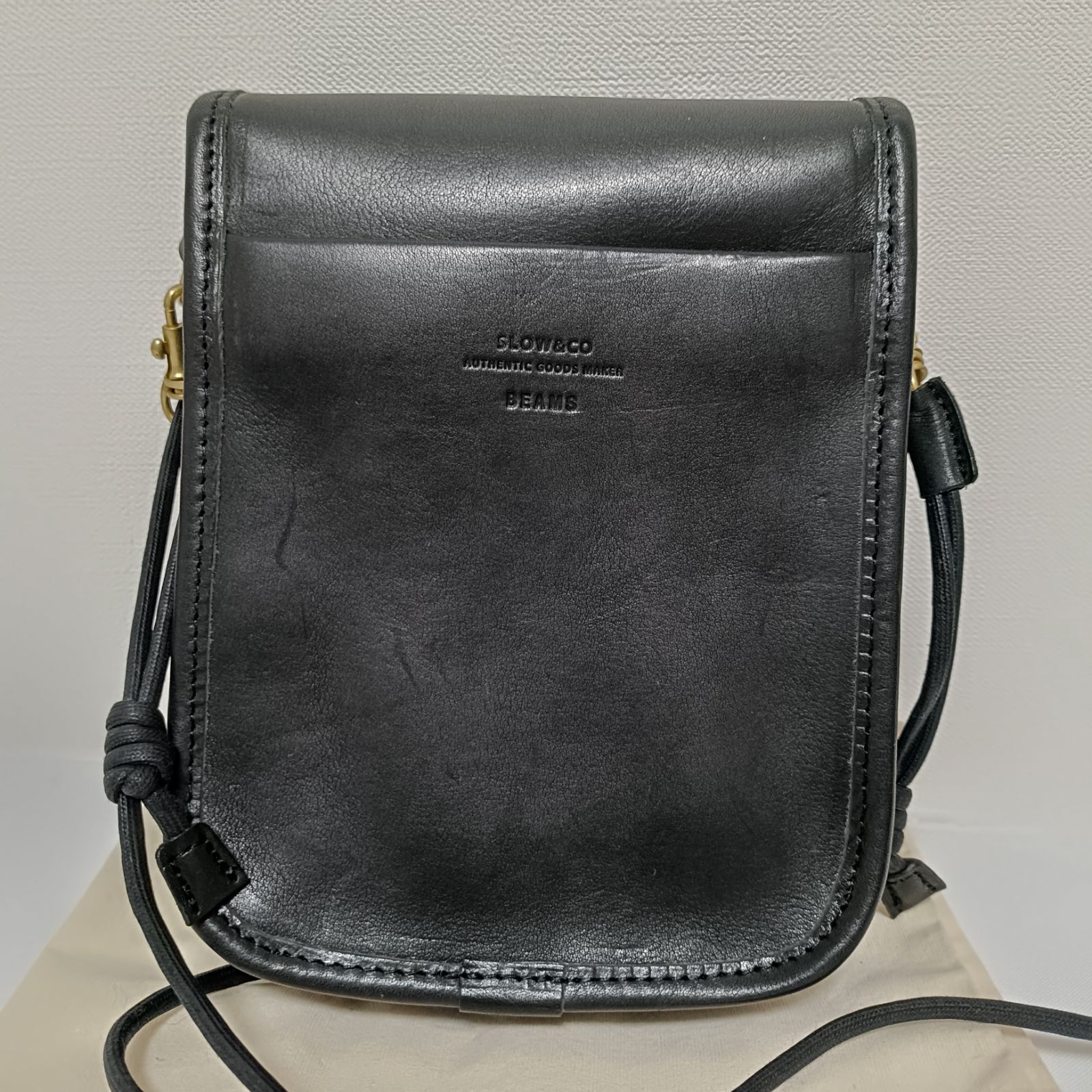 ビームス×スロウ 本革レザー フラップ ショルダーバッグ ブラック 美品 