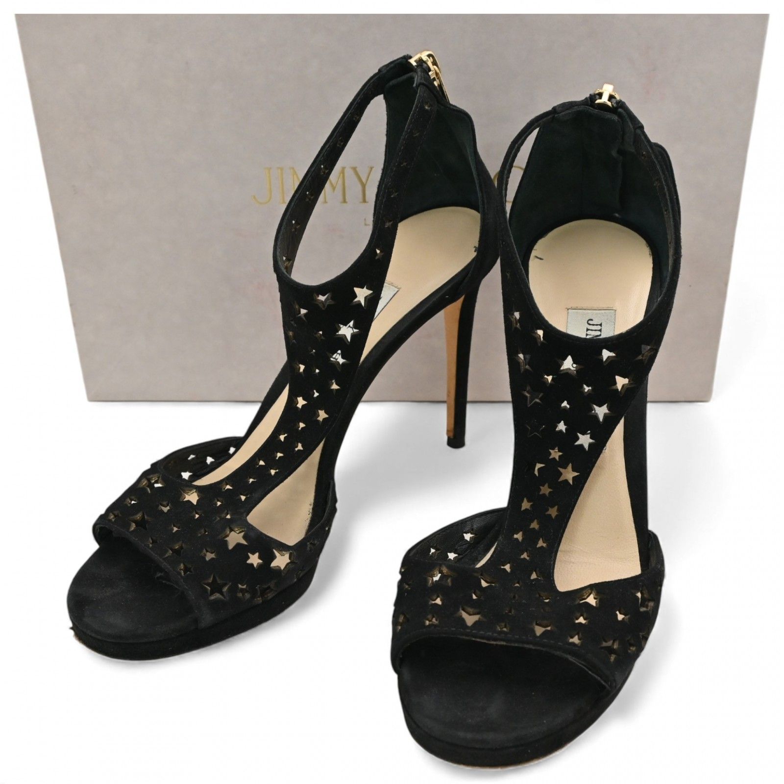 ジミーチュウ パンチング ヒール サンダル 星 ブラック Bランク ji 8803 ss