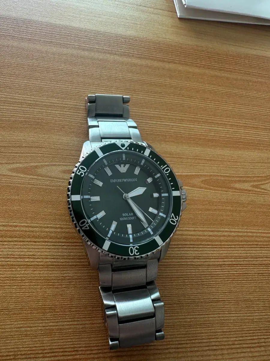  アルマーニ エンポリオ 42 mm グリーン シルバー レザーベルト 時計