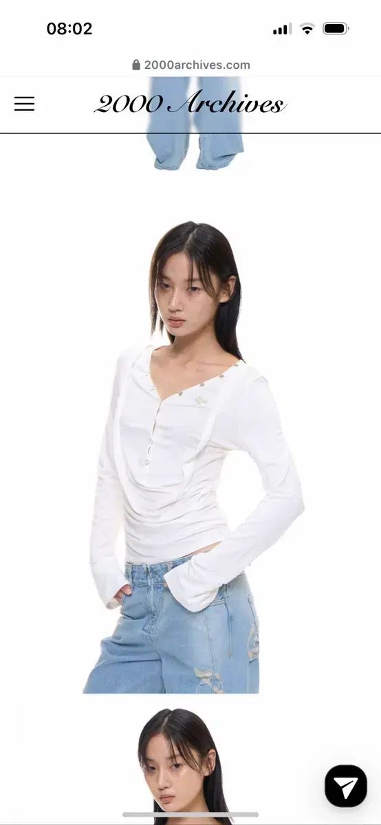 2000アカイーブス ドレープド ヘンリー トップス ホワイト