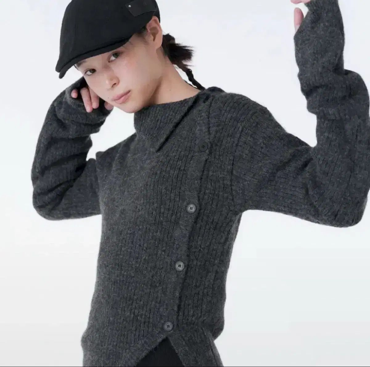 ミセキ ソウル サイドボタン ウール ニット チャコール