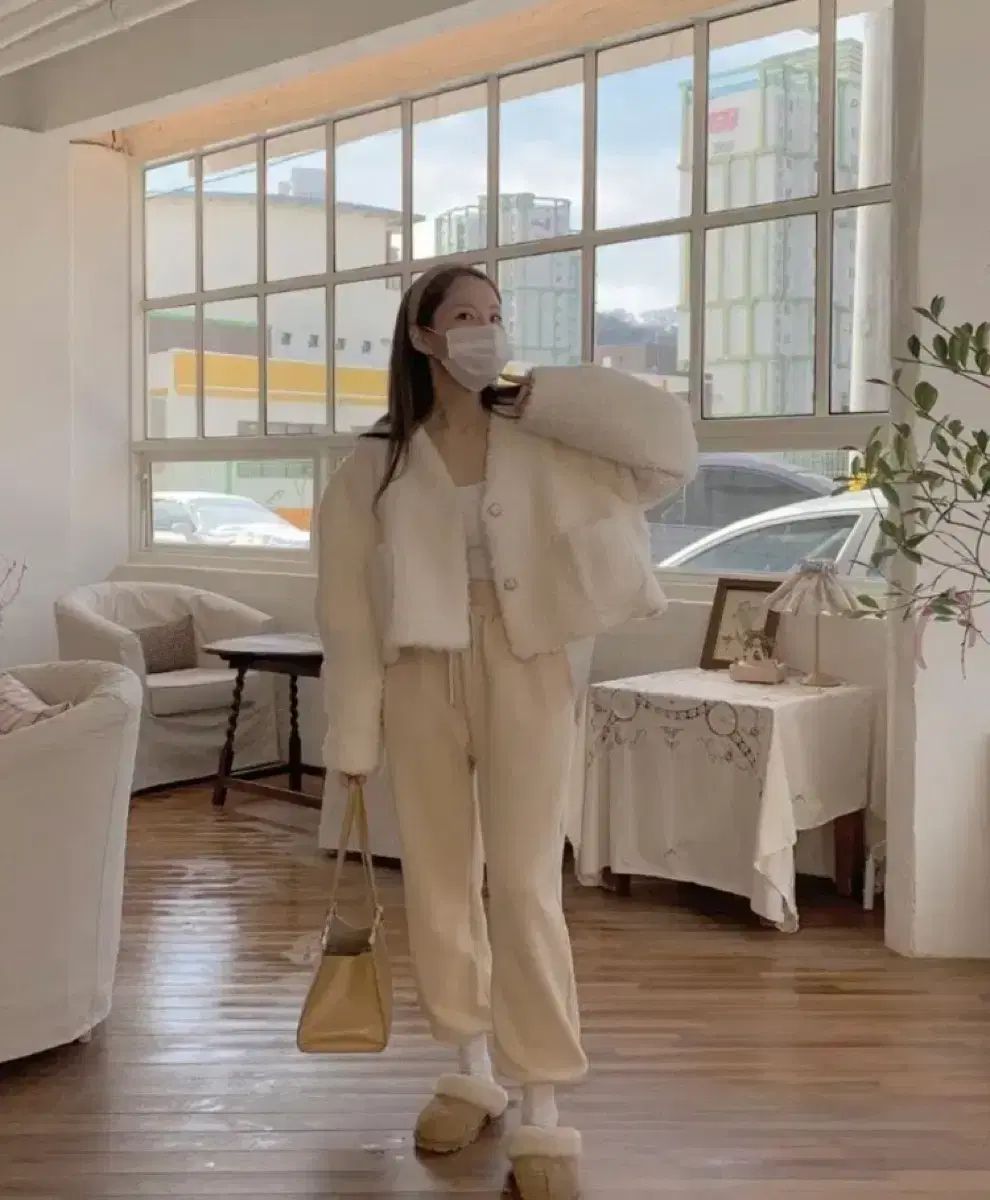 プードル ノー ボア ショートジャケット アイボリー ライトグリーン