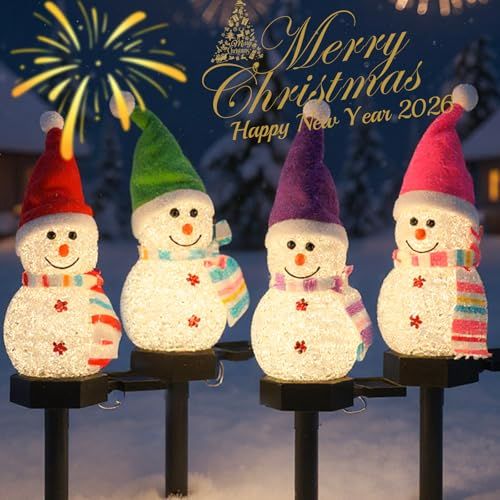 雪だるま ソーラーライト ガーデンライト 4点セット 防水 自動点灯 消灯 置物ライト 飾り 屋外 装飾品 庭 パス 歩道 芝生 デコレーション 雰囲気作り おしゃれ イルミネーション 739 f 221