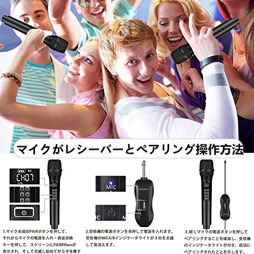  ワイヤレスマイク カラオケ 2本セット 充電式 無線マイク UHF 10チャンネル LED ディスプレイ ハンド型ダイナミックマイク 複数台同時使用 6.35ｍｍレシーバー 日本語取扱書付き 240 fcc 58 その他 キッチン 食器