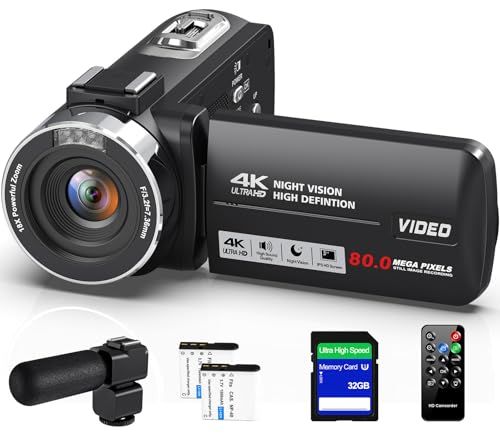 ビデオカメラ 4 K録画 Vlogging カメラ 3.0 IPS HDスクリーン IRナイトビジョン 18倍デジタルズーム 270度回転 画面 自撮り 32 GBのSDカード MIC外部マイク 1500 mAhリチウムイオン電池 リモ 1 ab 5 ad 0 e