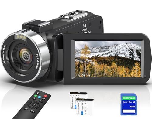 ビデオカメラ 4 K録画 3.0インチIPS HD画面 18倍デジタルズーム YouTubeカメラ IRナイトビジョン 270度回転 スクリーン 自撮り 32 GBのSDカード 1500 mAh電池 付き 6ヶ国語取扱説明書 Vlogg a 5 e 741 f