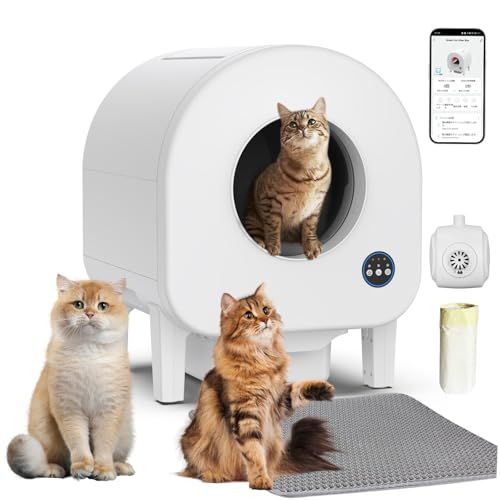 猫 トイレ 自動 猫用全自動トイレ 多頭飼い お留守番 大型自動トイレ 自動掃除 定期清掃 センサー付き 掃除簡単 遠隔操作 物理防臭 IOS Android対応 日本語説明書付き PT 108 W fd 0 e 9 de 4