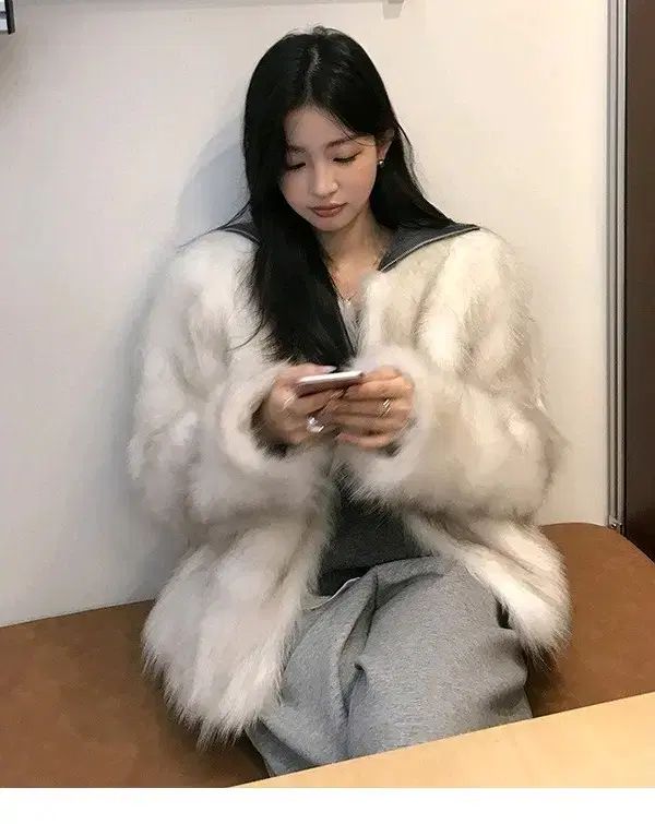 ミックスアイ 白 ベージュ フェイクファー ジャケット