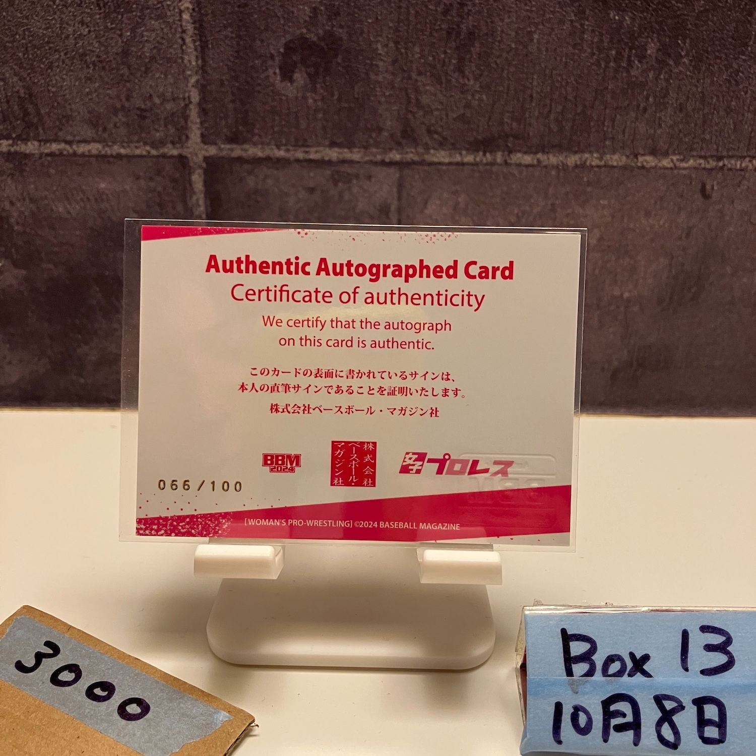 2024 BBM 秋葉栞 066/100 直筆サインカード 女子プロレス カード