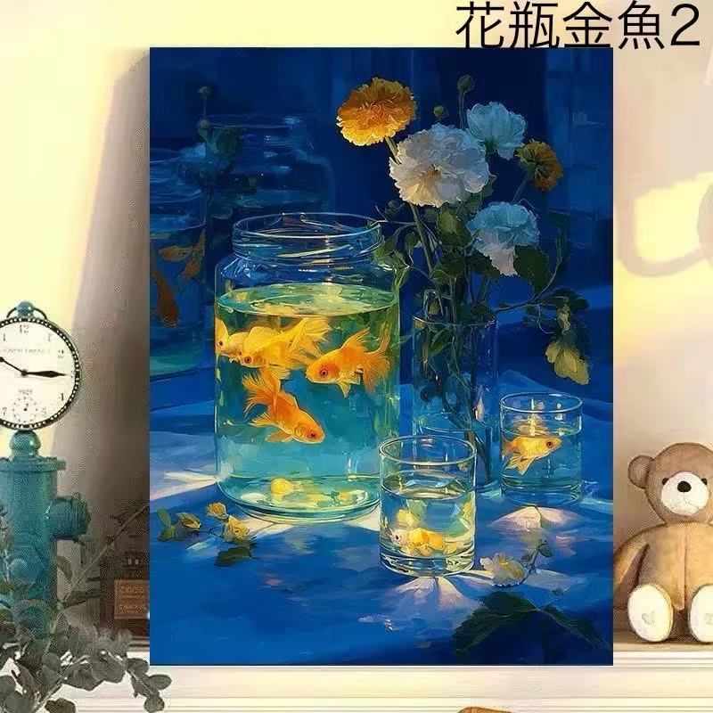 37.花瓶金魚 数字油絵 小さい 塗り絵 パズル塗り絵 数字キット塗り絵
