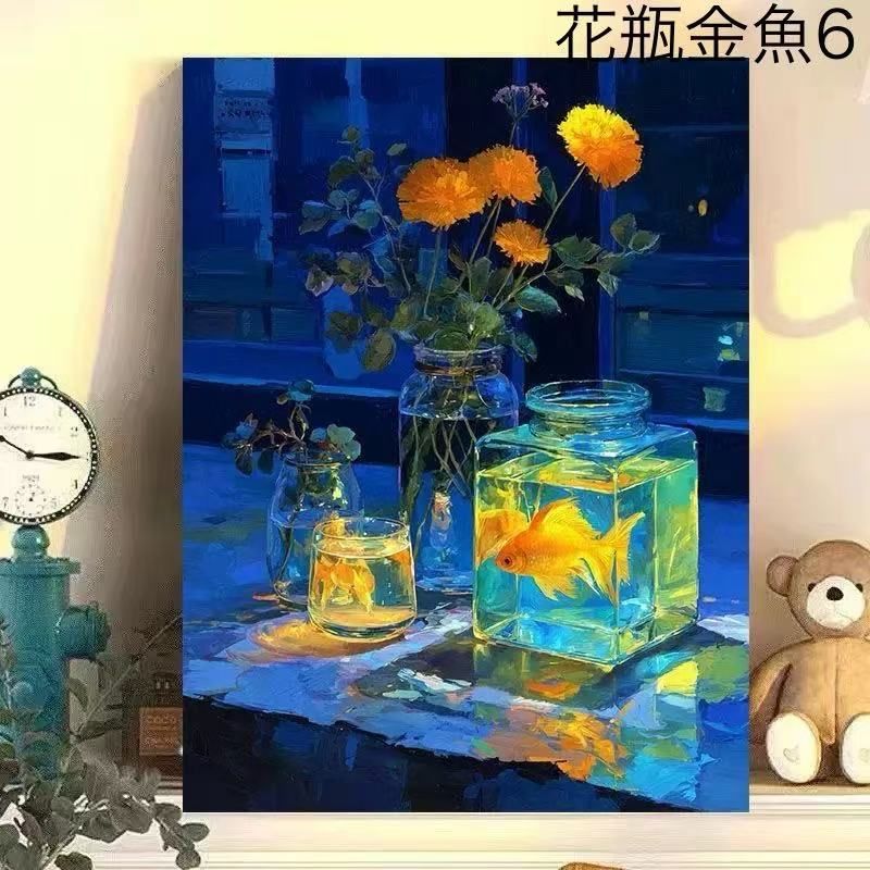 37.花瓶金魚 数字油絵 小さい 塗り絵 パズル塗り絵 数字キット塗り絵