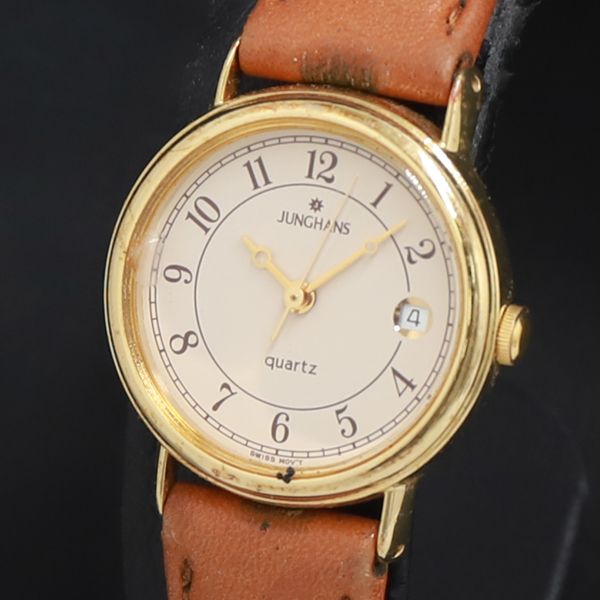 QZ ユンハンス MS-J-0107L アイボリー文字盤 デイト レディース腕時計