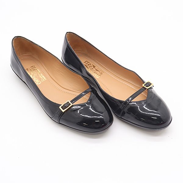 箱付 良品 フェラガモ バレエフラットシューズ NS23981 パテントレザー
