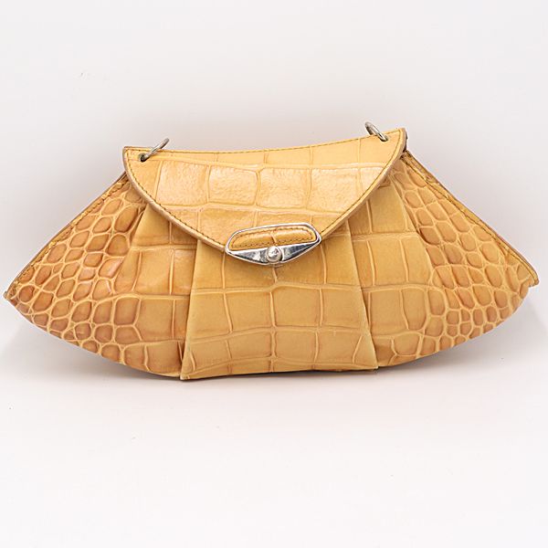 フルラ クロコ型押し レザー チェーン ハンドバッグ ブラウンカラー フルラ クロコ型押し レザー チェーン ハンドバッグ ブラウンカラー