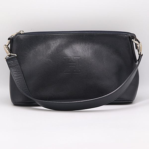 HIROFU ヒロフ ショルダーバッグ ロゴ型押し シボ革 レザー ブラック