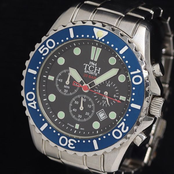 1964 TCH SPORTS ST035M QZ 黒文字盤 クロノグラフ デイト メンズ