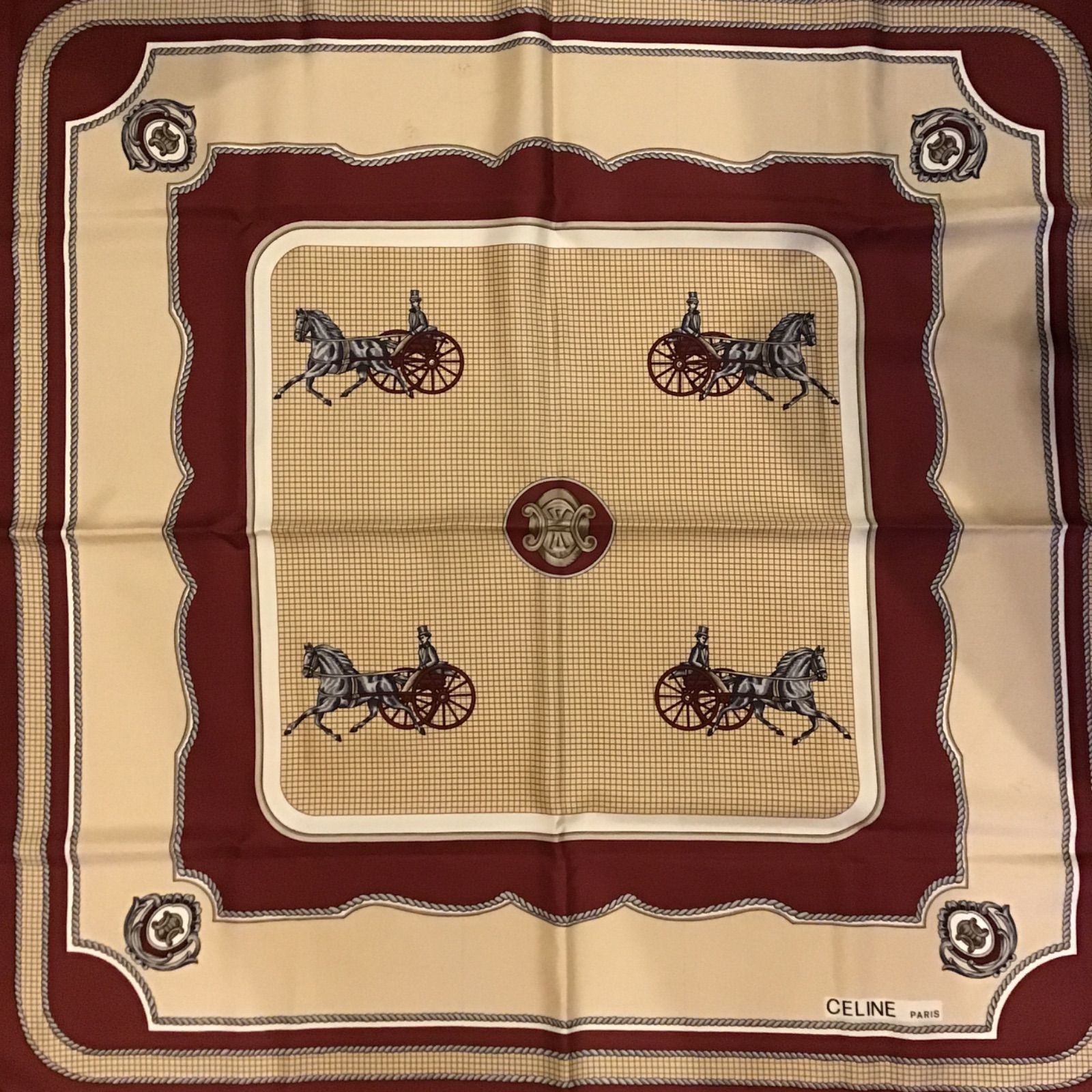 セリーヌ CELINE シルクスカーフ馬車デザイン マカダム ビンテージ