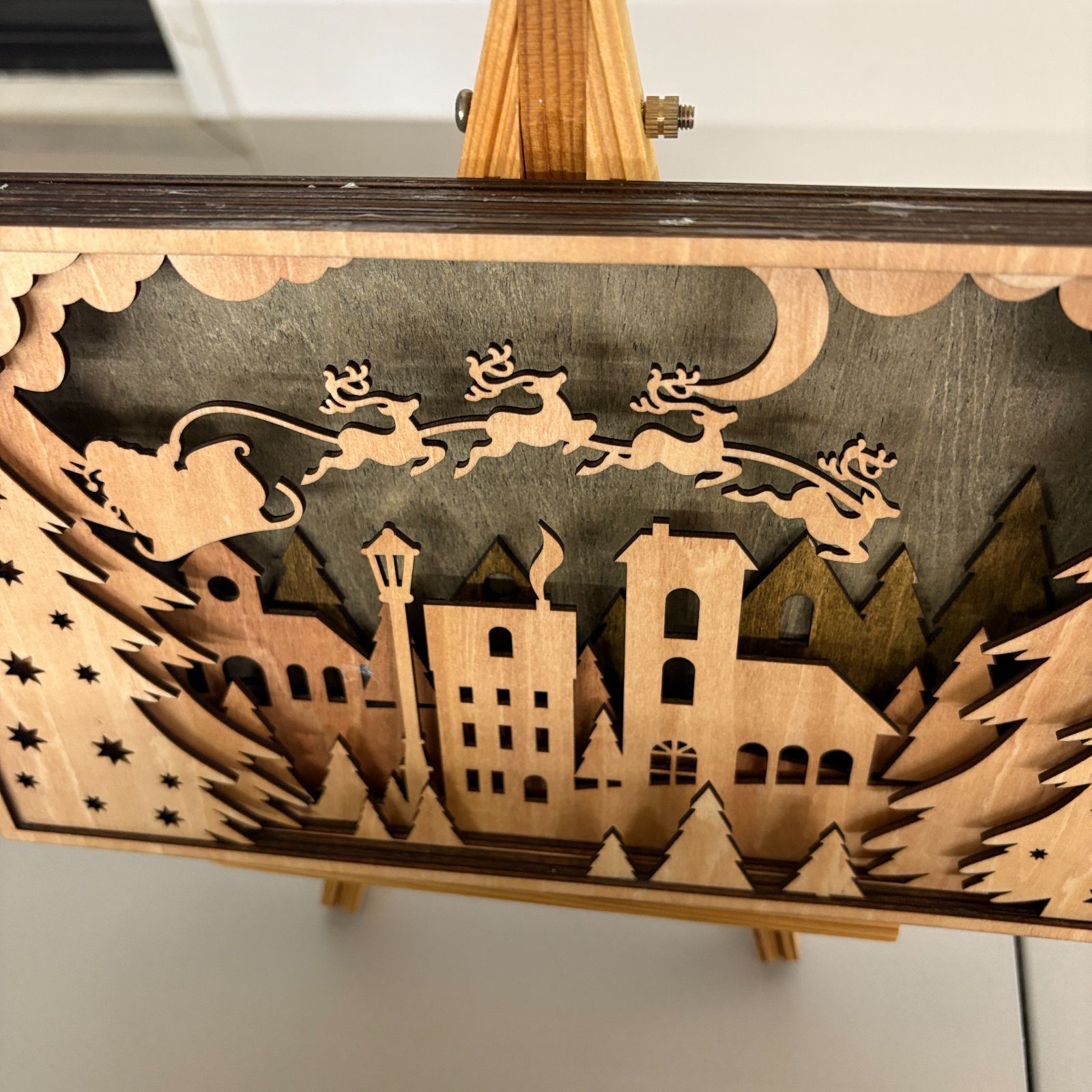 🎄 木製クリスマス シャドーボックス（立体アート）／サンタとトナカイ