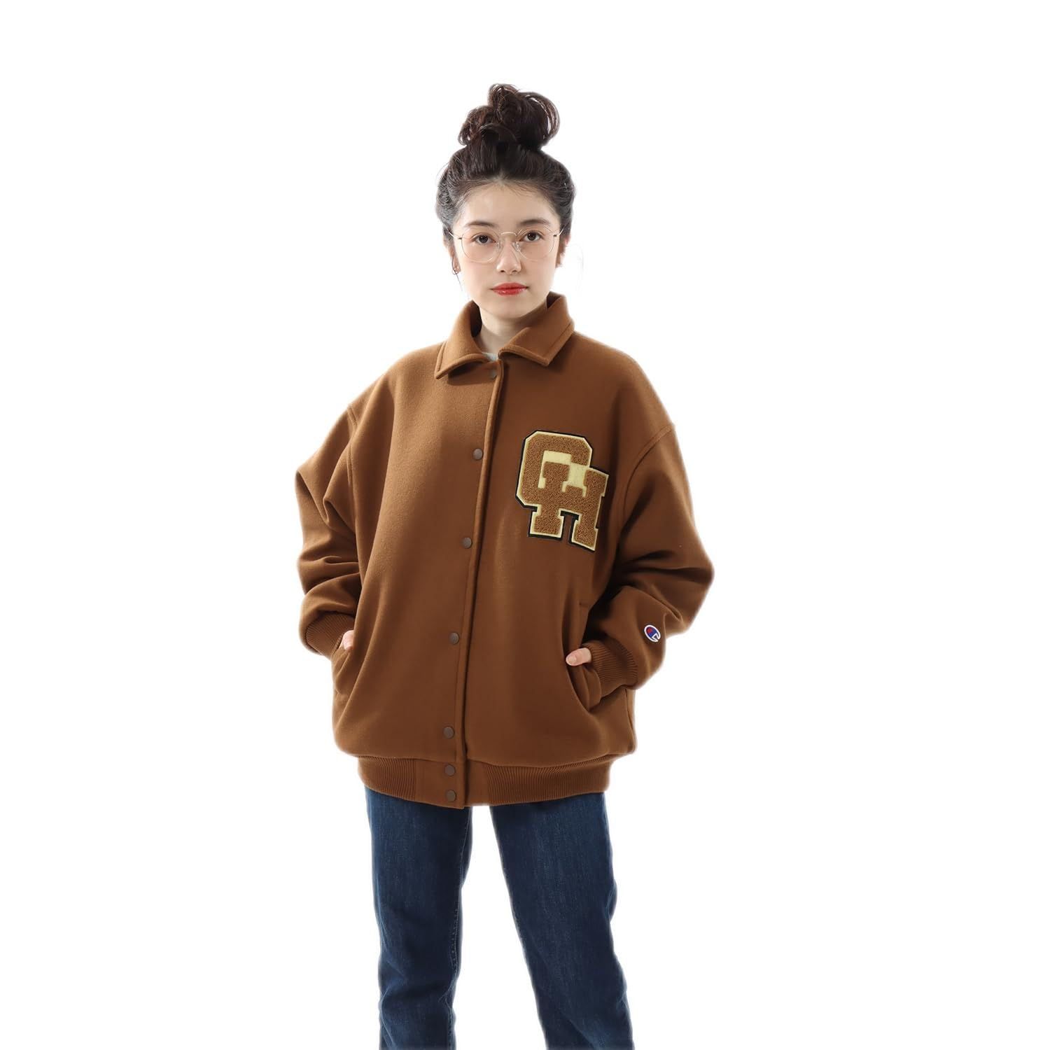 チャンピオン アウター 長袖 R EcoMode グラフィックプリント アワードジャケット ウィメンズカジュアル CW-Y 603 ブラウン L