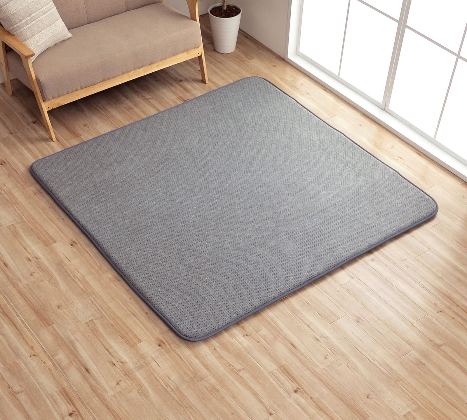 イケヒコ ラグ マット カーペット 下敷 ナイス グレイ 正方形 約 ㎝ 厚み 35㎜ ホットカーペット対応 防音 へたりにくい クッション 滑り止め加工 ボリューム