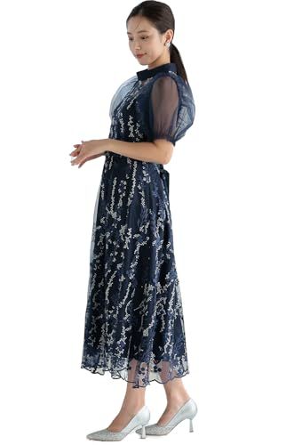 MORE AUNI 結婚式 ドレス パーティードレス ワンピース レディース 結婚式に着て行く お呼ばれ 花柄 刺繍 レース 披露宴 324242 NVY S