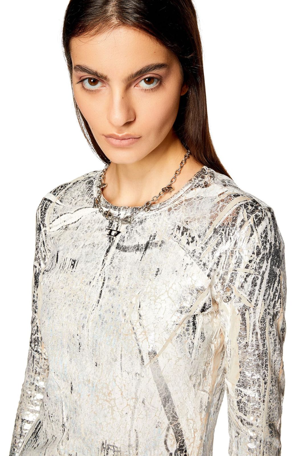 Diesel ディーゼル レディース ミニワンピース コットンドレス XS ホワイト×ブラウン 141 A