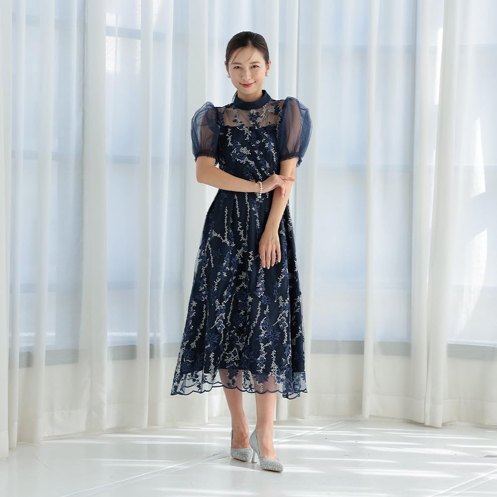  MORE AUNI 結婚式 ドレス パーティードレス ワンピース レディース 結婚式に着て行く お呼ばれ 花柄 刺繍 レース 披露宴 324242 NVY S その他 フェイスケア