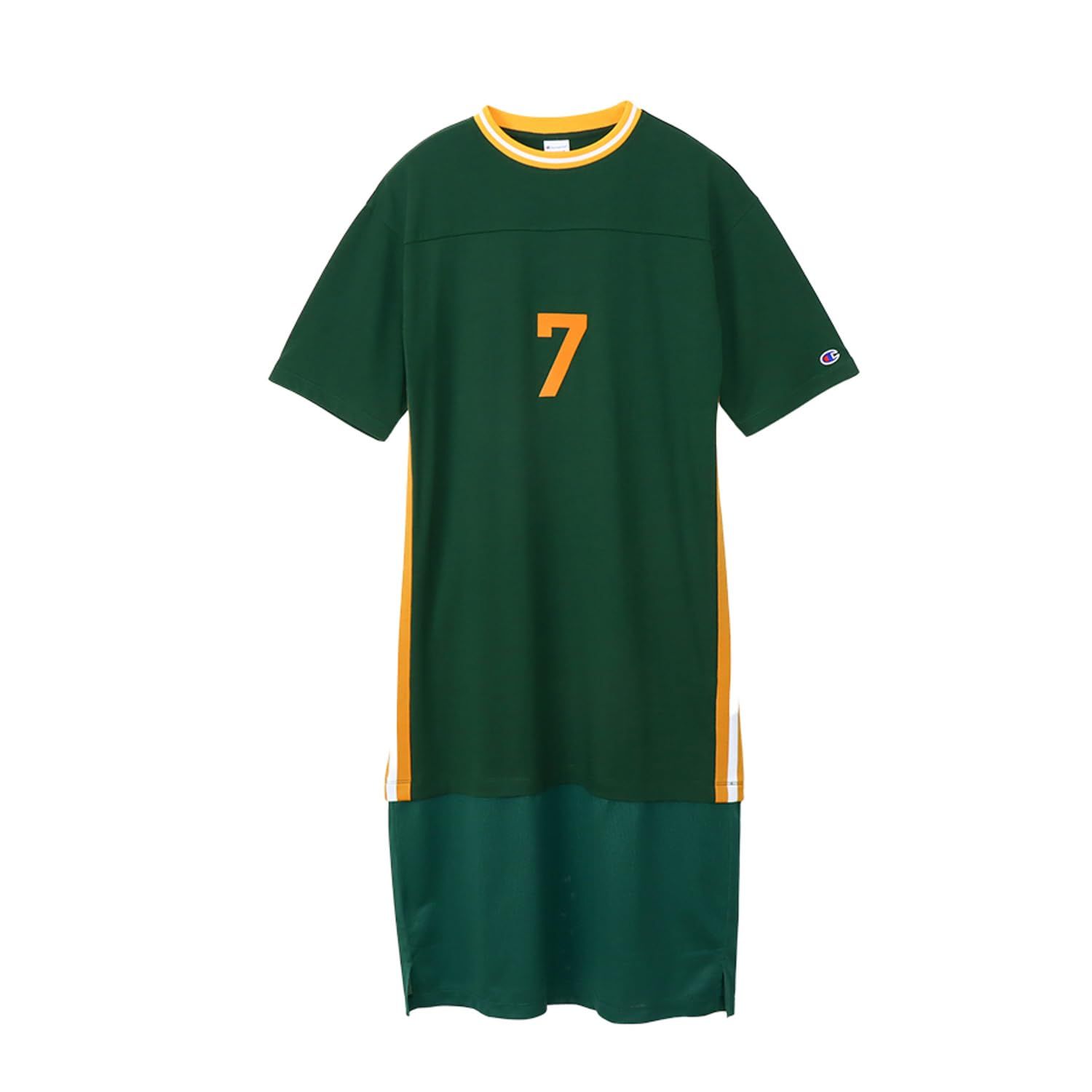 チャンピオン ワンピース 半袖 丸首 リブ編み グラフィックプリント ワンピースドレス ウィメンズカジュアル CW-Z 316 ダークグリーン