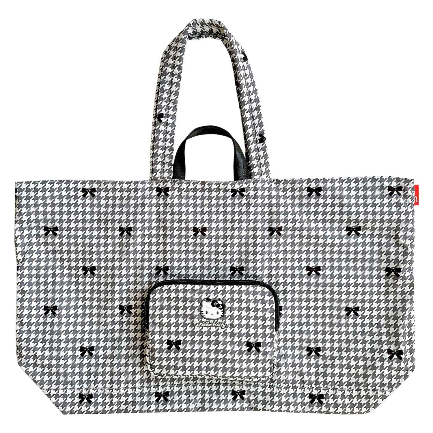 ルートート たためる 大きな ファスナー トートバッグ はっ水加工 IP Maxi パッカブル ハローキティ A 8396 レディース 01 houndstooth 千鳥格子