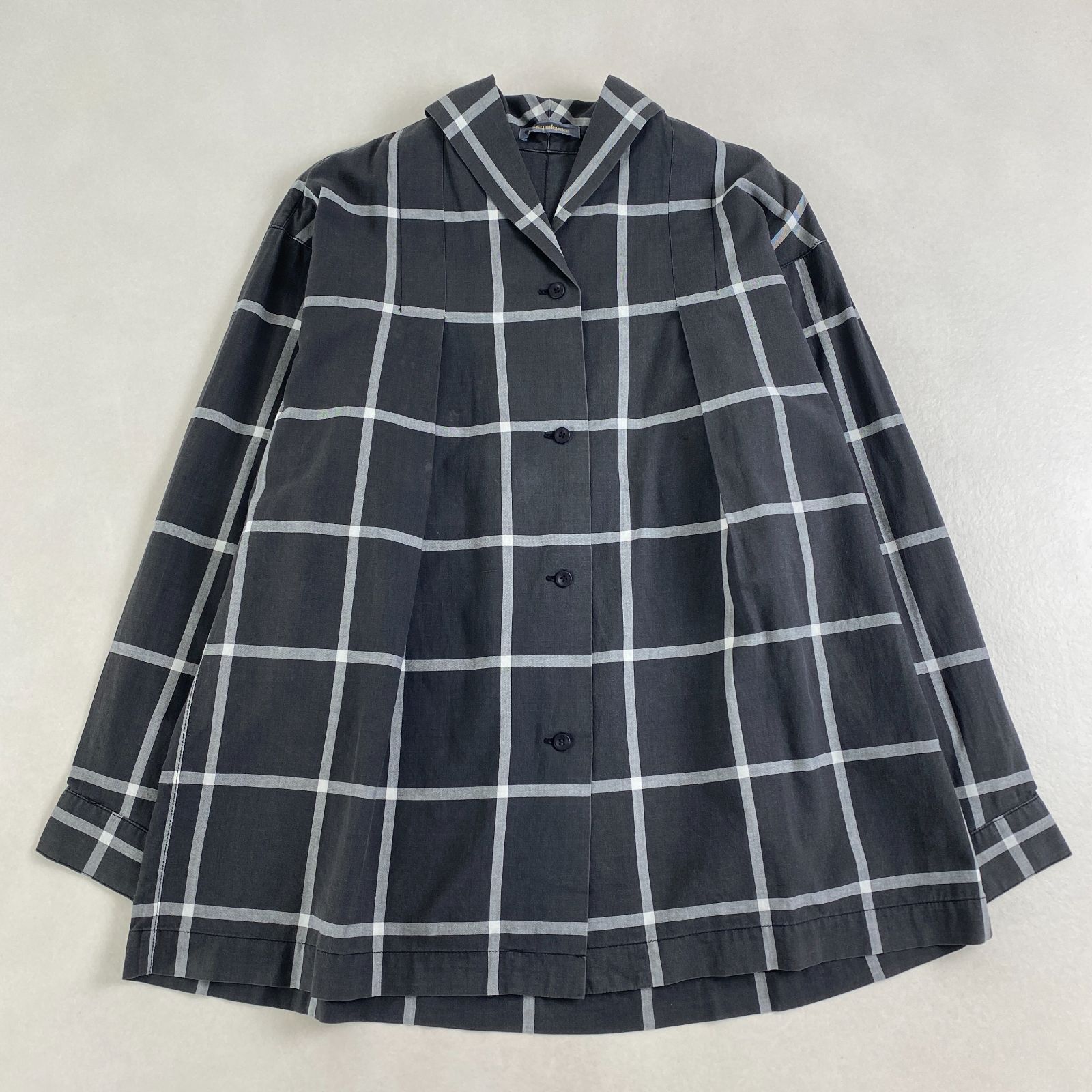 イッセイミヤケ ジャケット ISSEY MIYAKE シャツジャケット 筆タグ ヴィンテージ 80 s チェック M L相当 グレー