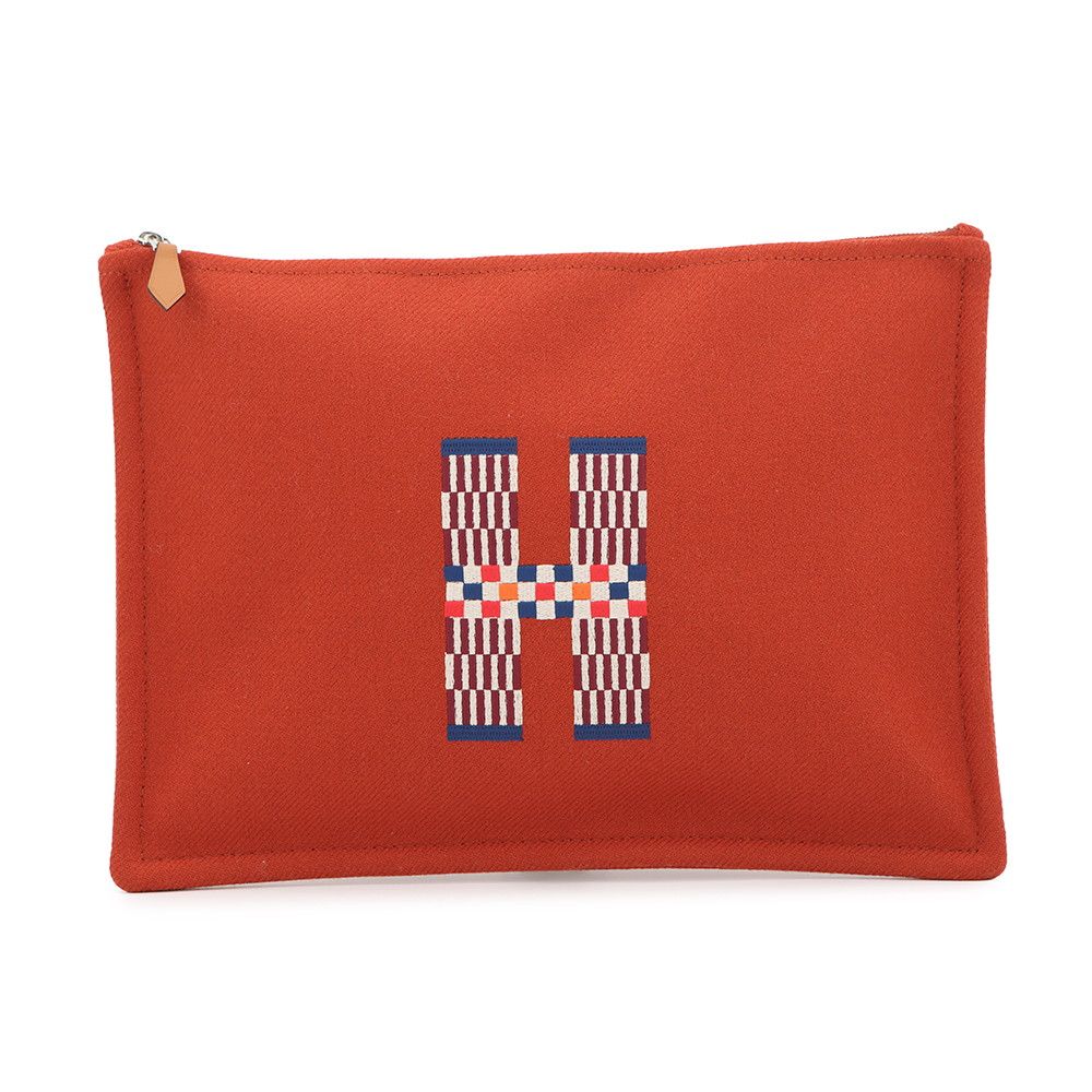 エルメス フラットポーチ HナッテGM トメット/シルバー金具 ウール