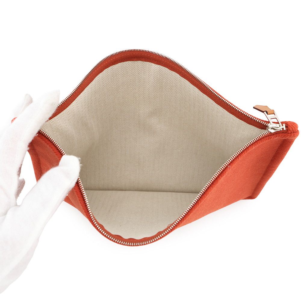 エルメス フラットポーチ HナッテGM トメット/シルバー金具 ウール