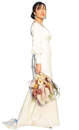 EightSTAR Dress 前撮り ウェディングドレス 白 ワンピース 花嫁 主役 二次会 ドレス ロング 袖あり 長袖 背中あき セクシー マーメイド シンプル ナチュラル M