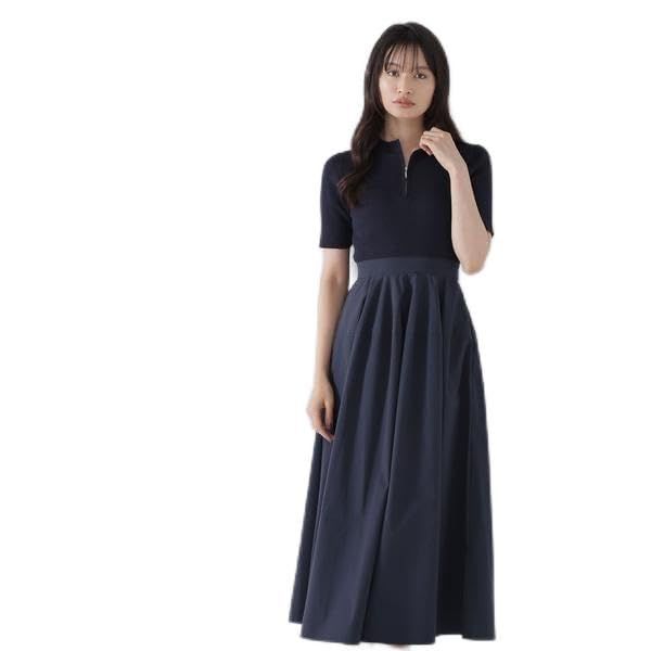 ナチュラルビューティーベーシック カジュアルドレス 先行予約 上旬 中旬入荷予定 ハーフジップニットドッキングワンピース レディース ネイビー