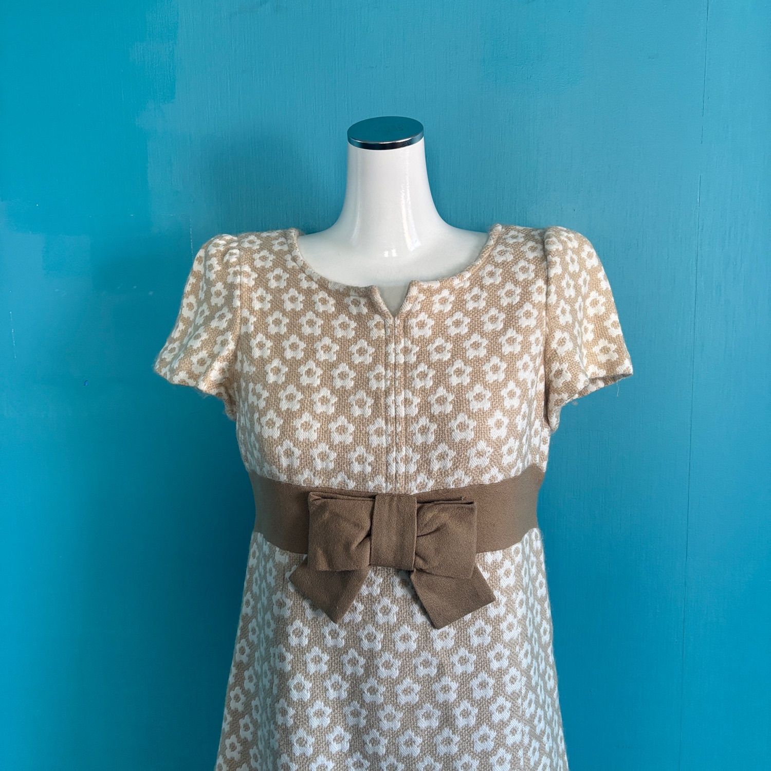 1133 エムズグレイシー ワンピース 花柄 ウール混 リボン 38 Mサイズ