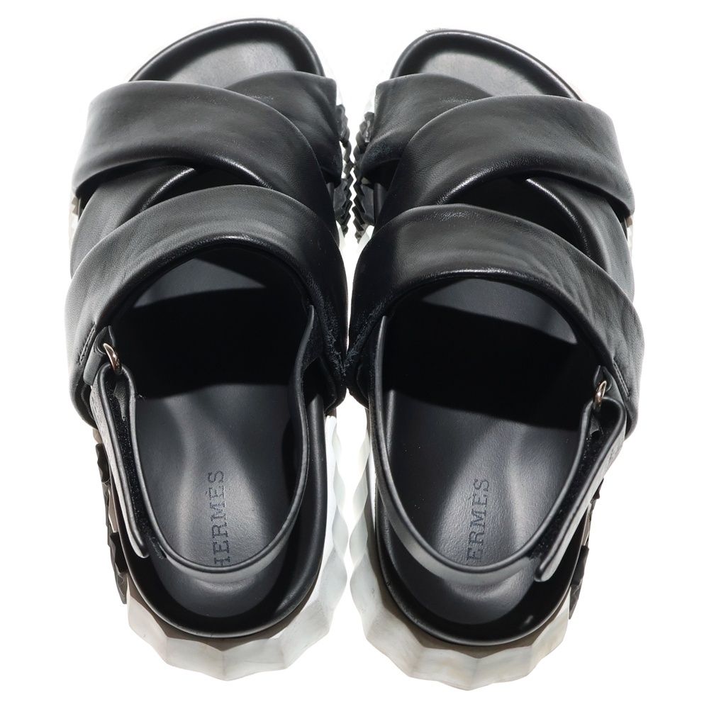 エルメス エリス レザー ストラップ サンダル ブラック HERMES (エルメス) エレクトリック Hロゴ レザー ストラップ フラット