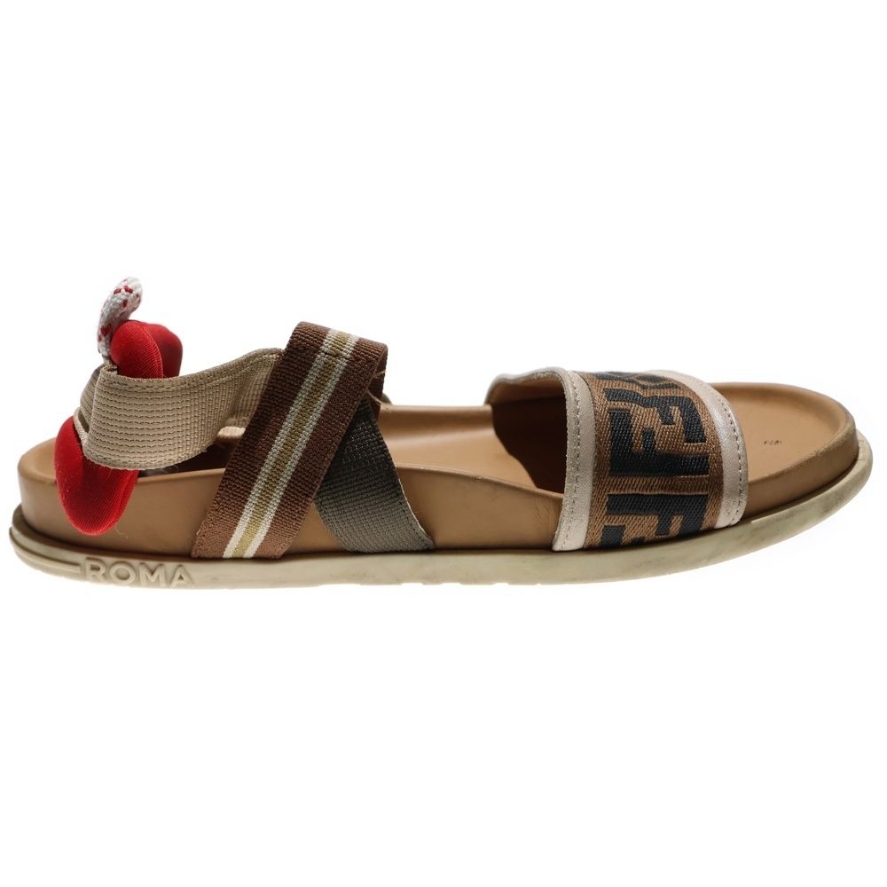 FENDI (フェンディ) ズッカ柄 キャンバス レザー ストラップ フラット