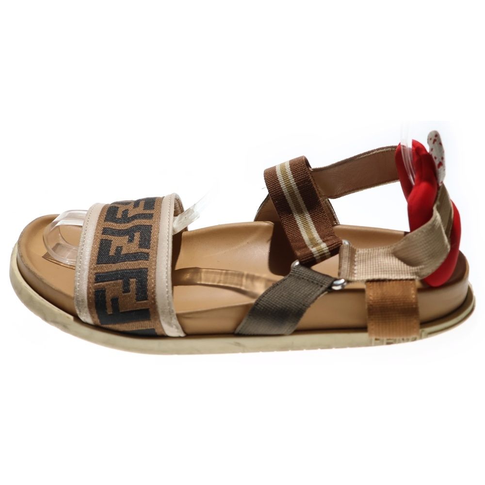 FENDI (フェンディ) ズッカ柄 キャンバス レザー ストラップ フラット