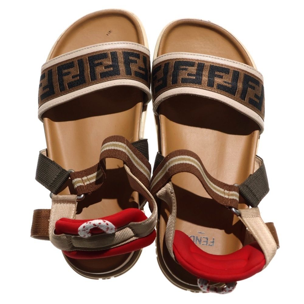 FENDI (フェンディ) ズッカ柄 キャンバス レザー ストラップ フラット