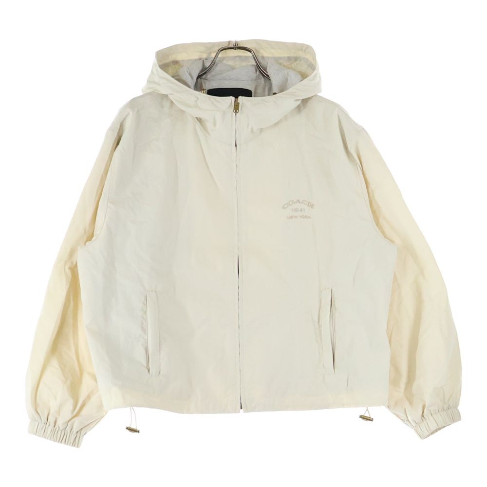 COACH (コーチ) 胸エンブロイダリーデザイン ダブルポケット ジップアップ フーデッド ナイロンジャケット ベージュ