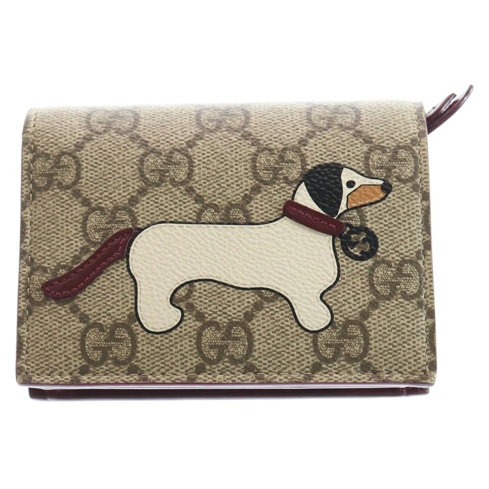 GUCCI グッチ GGスプリーム ボスコ 二つ折り財布 犬 GUCCI (グッチ) GGスプリーム ドッグ ティテール 2つ折り財布 ベージュ